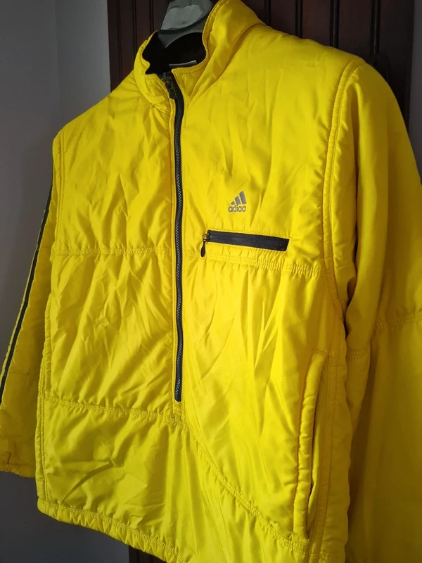 Bright yellow Adidas puffer pullover coat for women, size large
