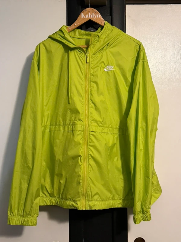 Nike rain jacket in lime green with hood, size XL