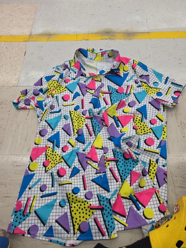 90s geometric print button-up shirt, size large